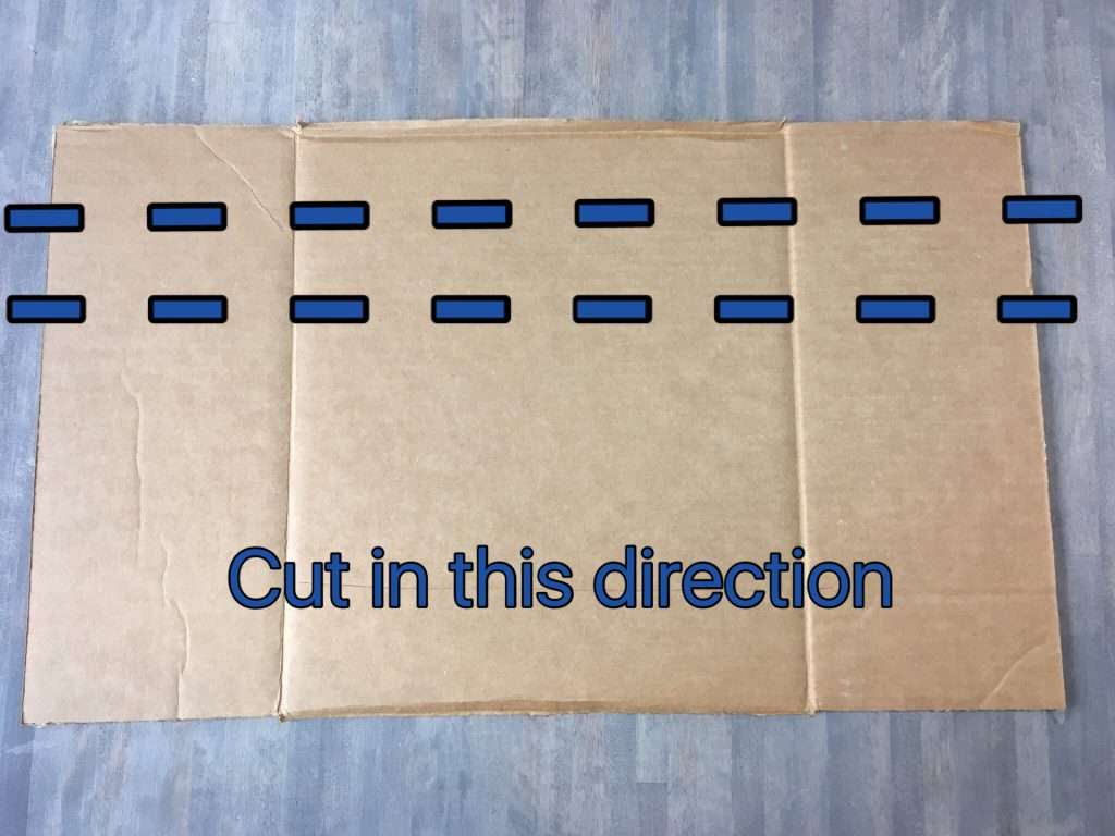 lines showing which direction to cut cardboard strips