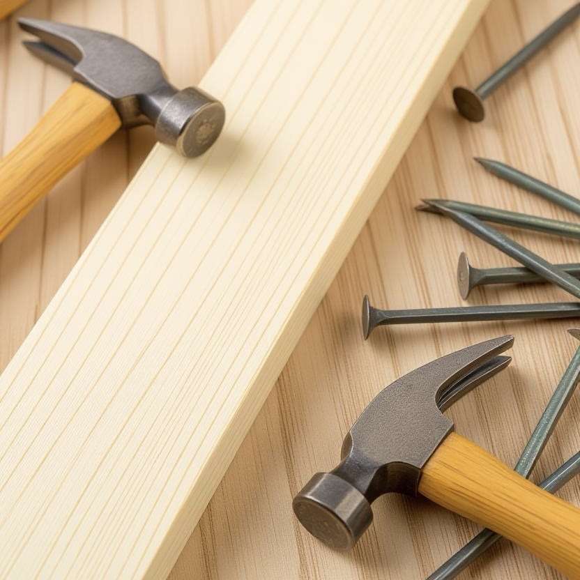 hammers, nails and wood set out for a holiday party