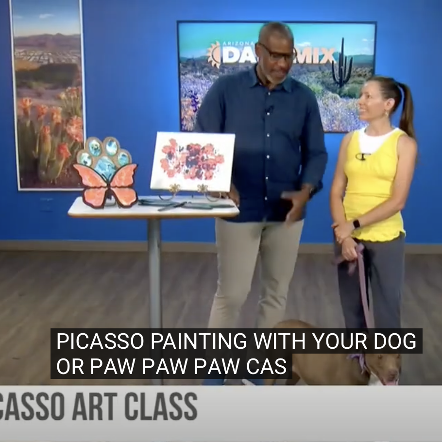 Nicole Bolin and Brad Perry on the Arizona Daily Mix discussing Mother's Day Paw-casso painting with your dog