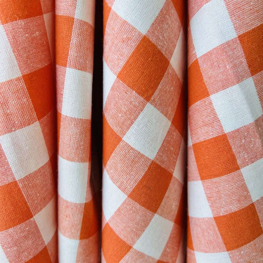 Orange Gingham Check Print Broadcloth Fabric