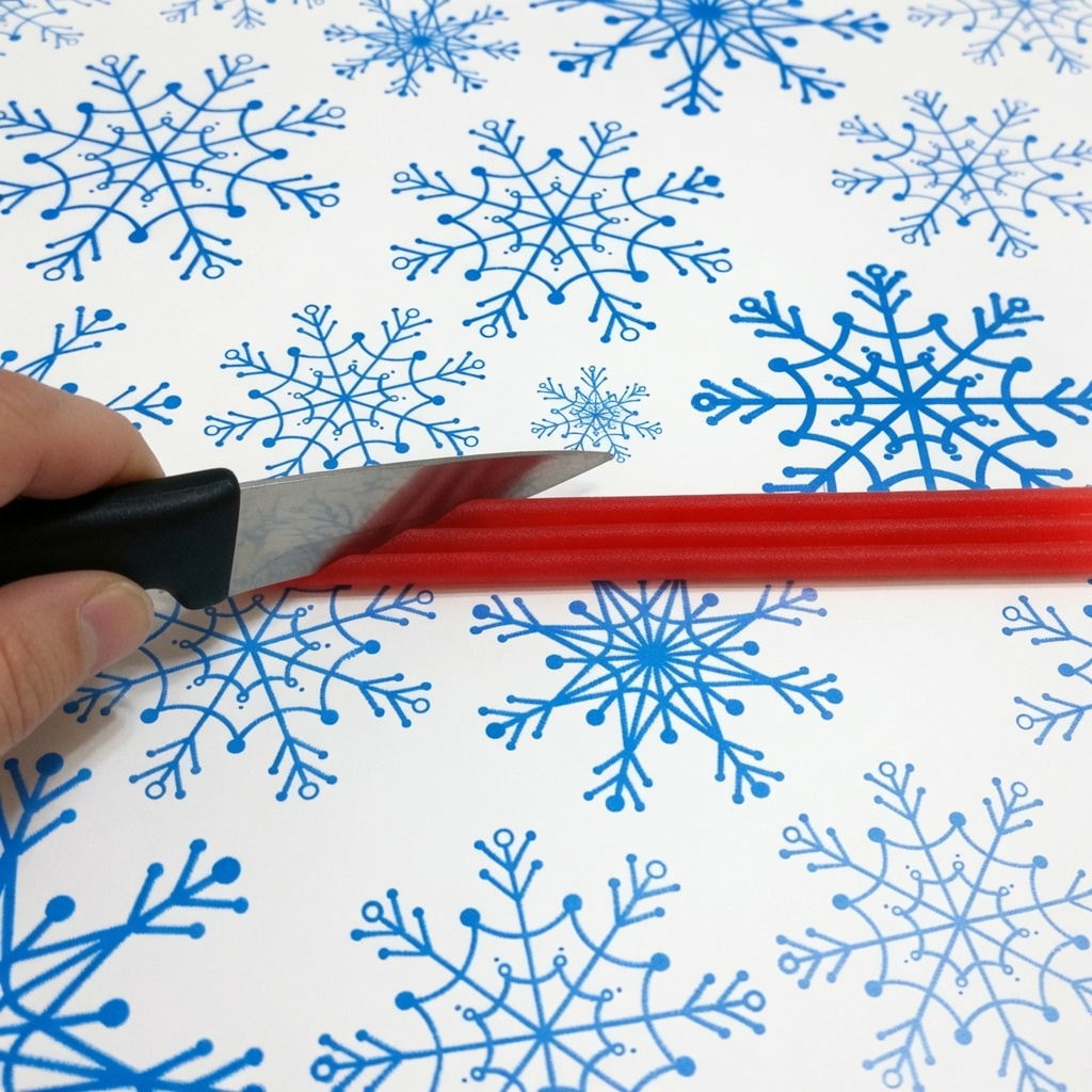 using a knife to cut the end of 3 strands of twizzler pull n peel, at an angle
