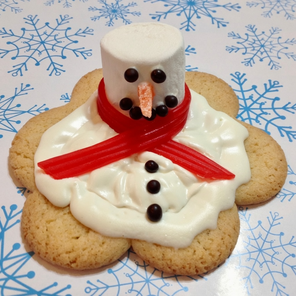 melted snowman cookie with buttons added