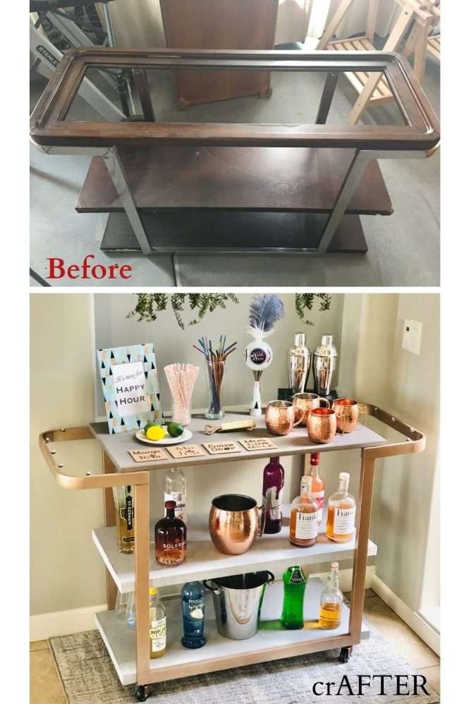 efore and after pictures of a bar cart