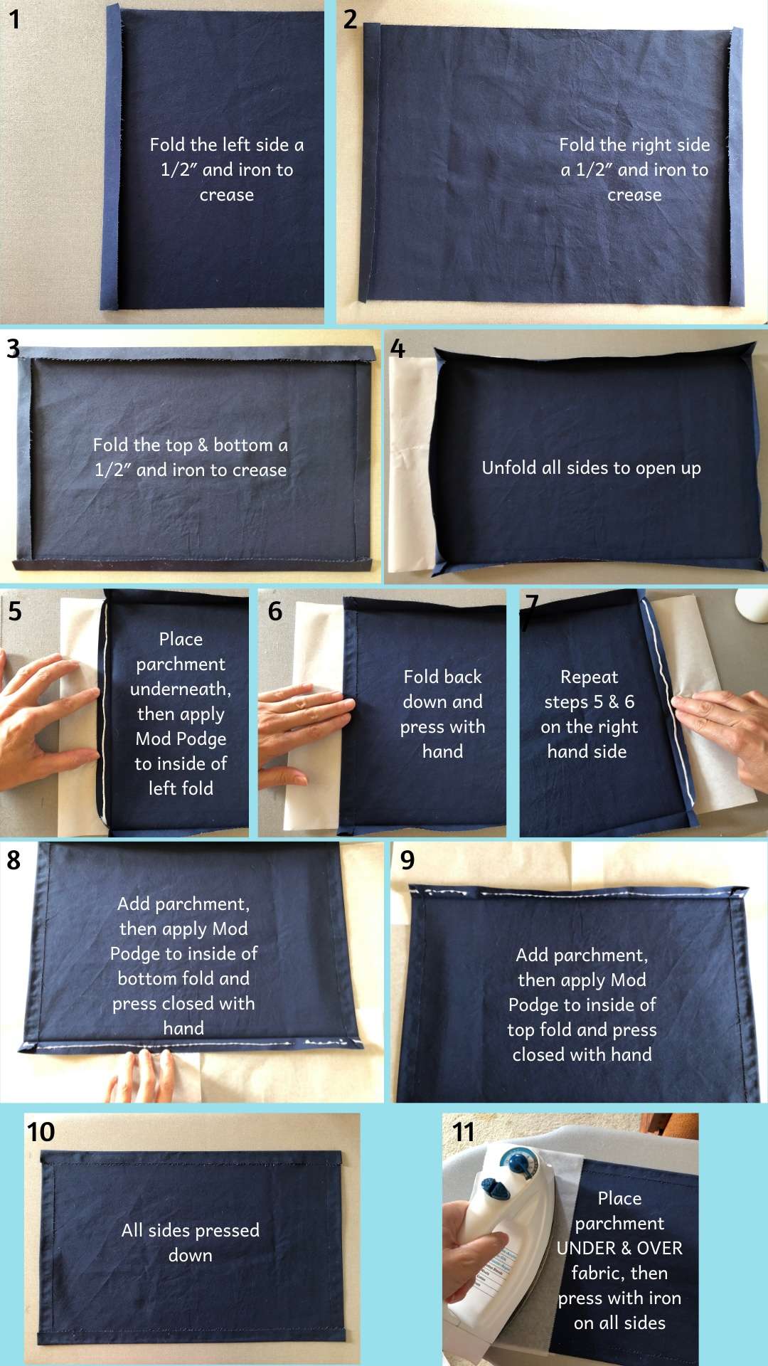 step by step instructions for no-sew DIY placemats